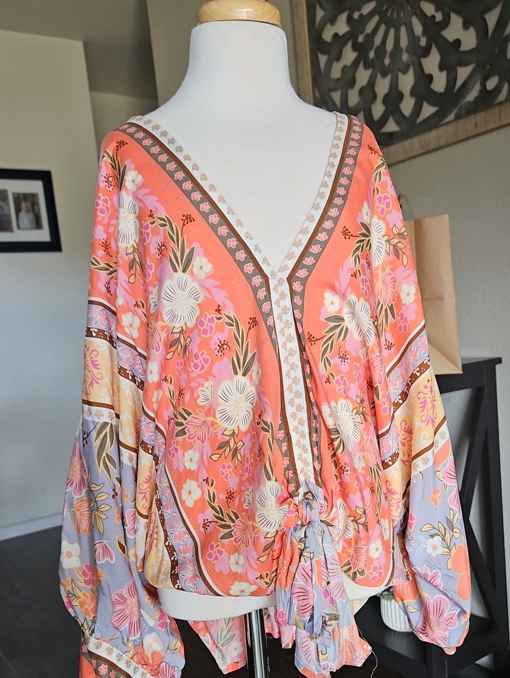 Floral Tie-Front V-Neck Blouse - Coral Floral